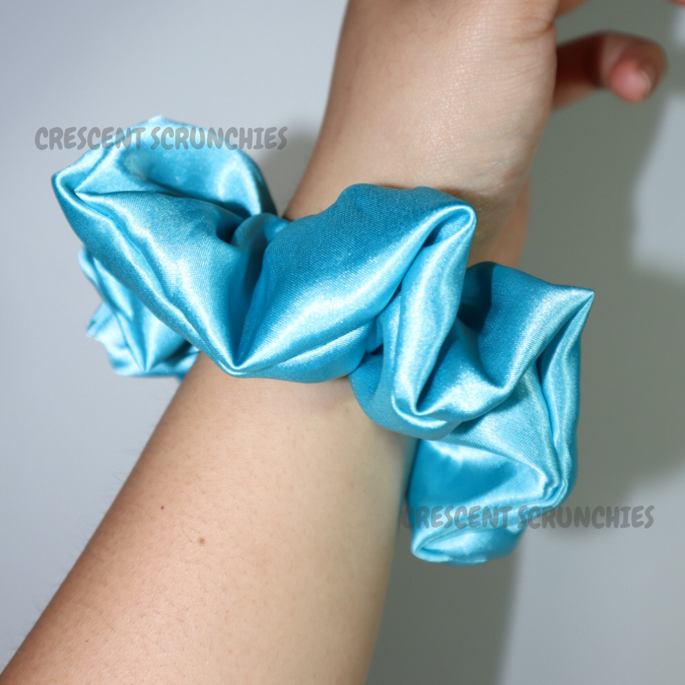 Sea Blue Satin Deluxe Scrunchie