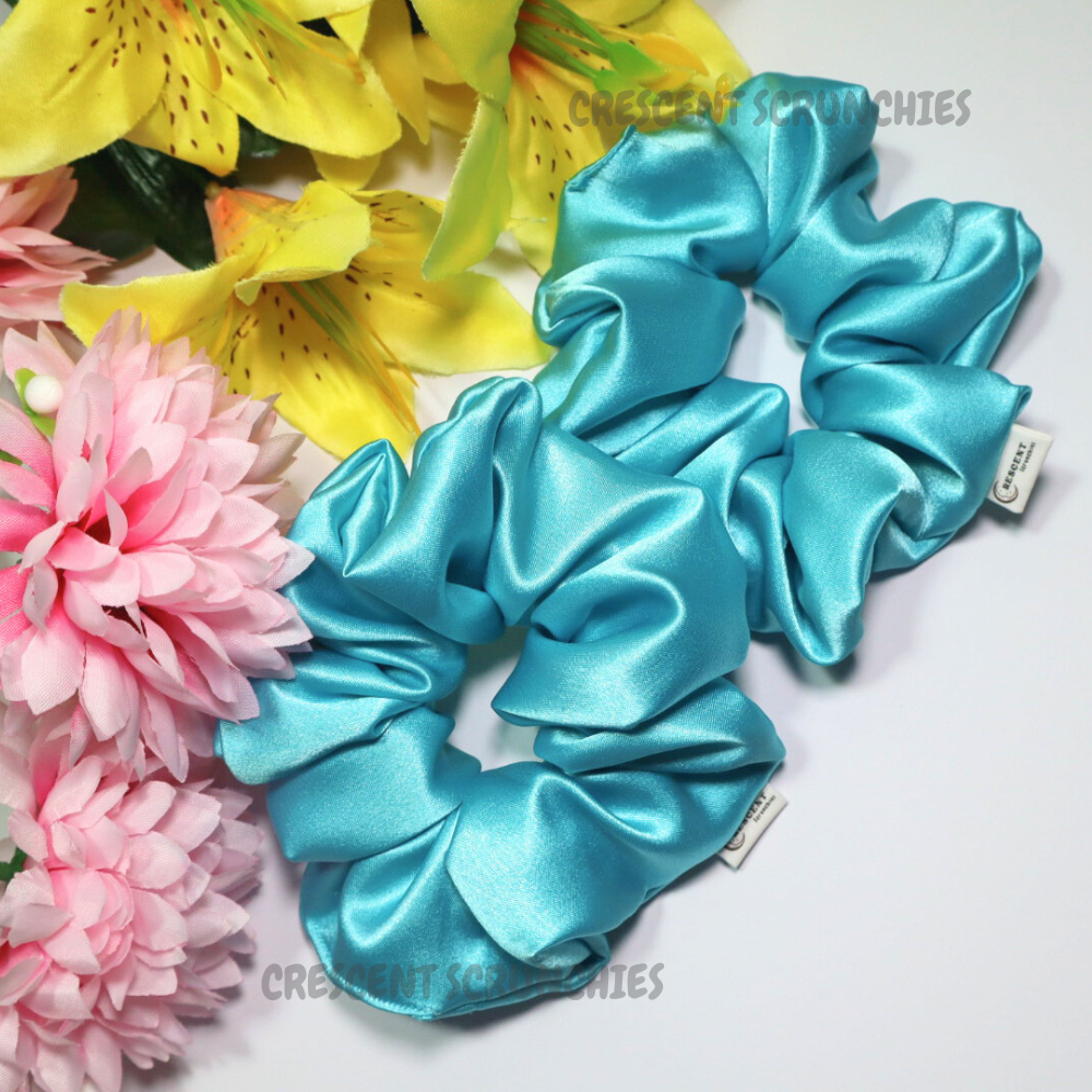 Sea Blue Satin Deluxe Scrunchie