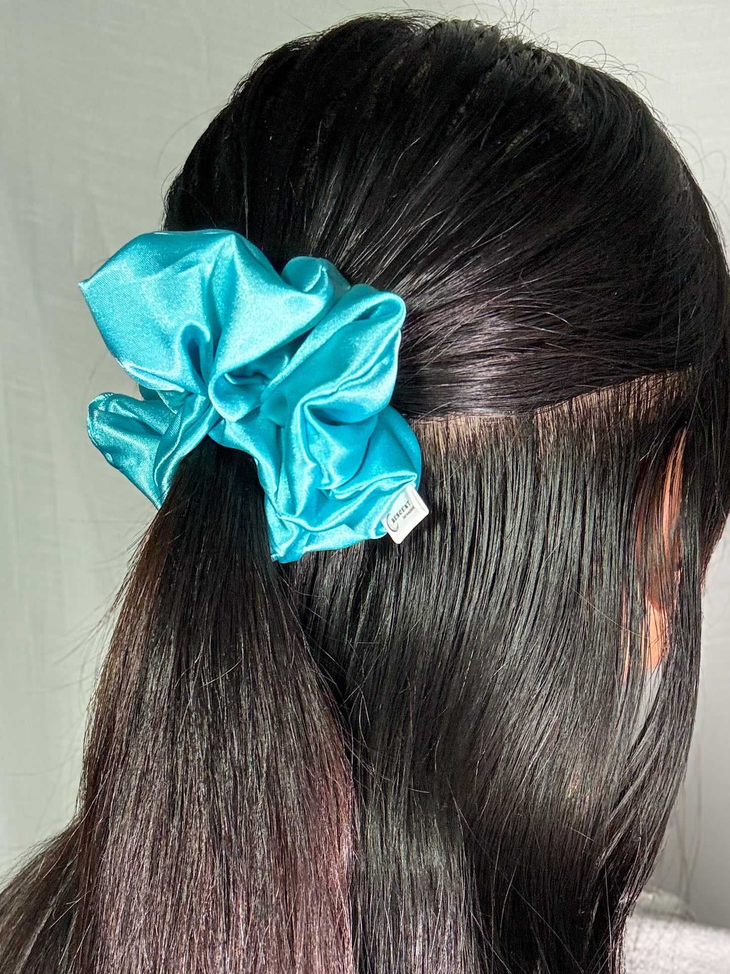 Sea Blue Satin Deluxe Scrunchie