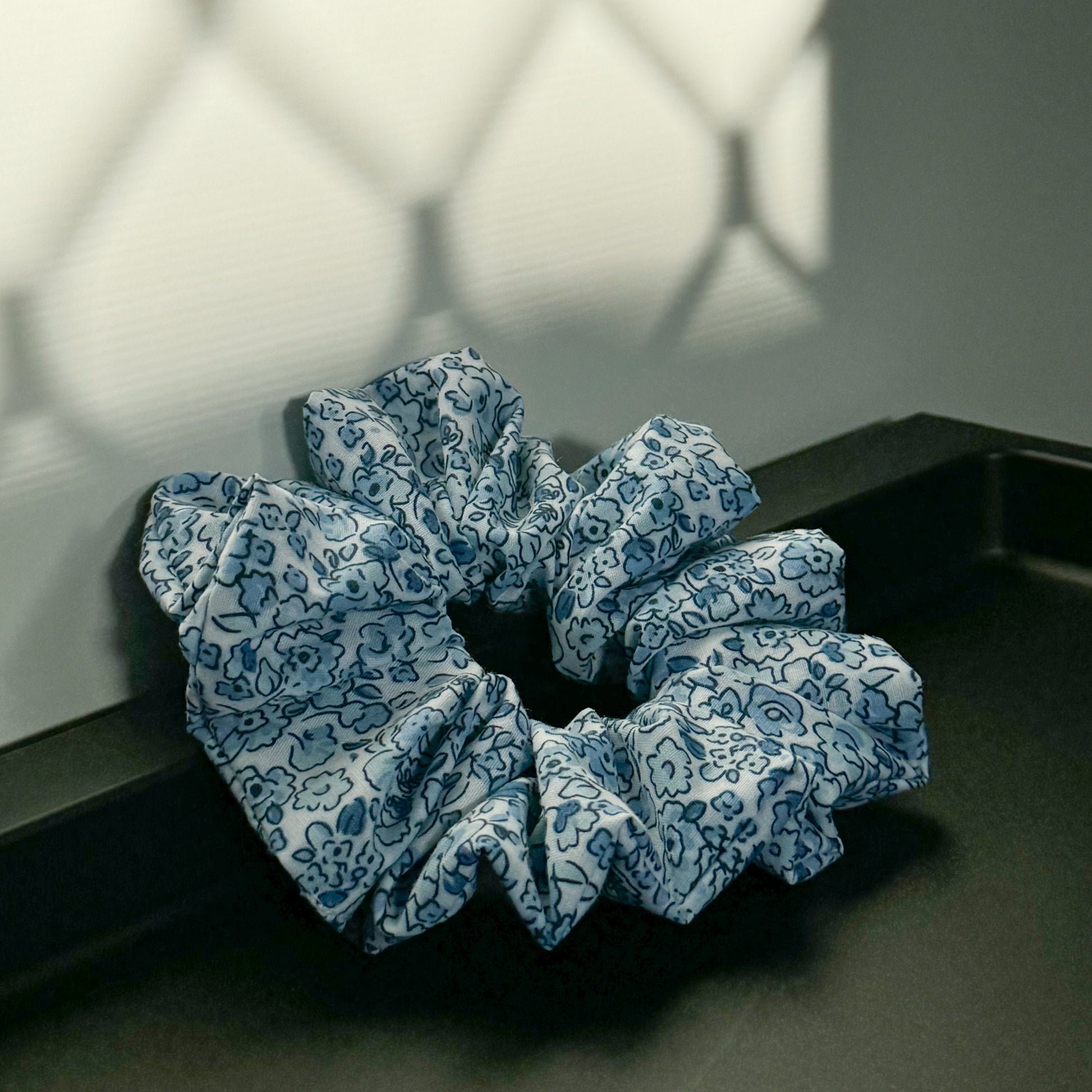 Blue Scrunchie with Floral Patterns